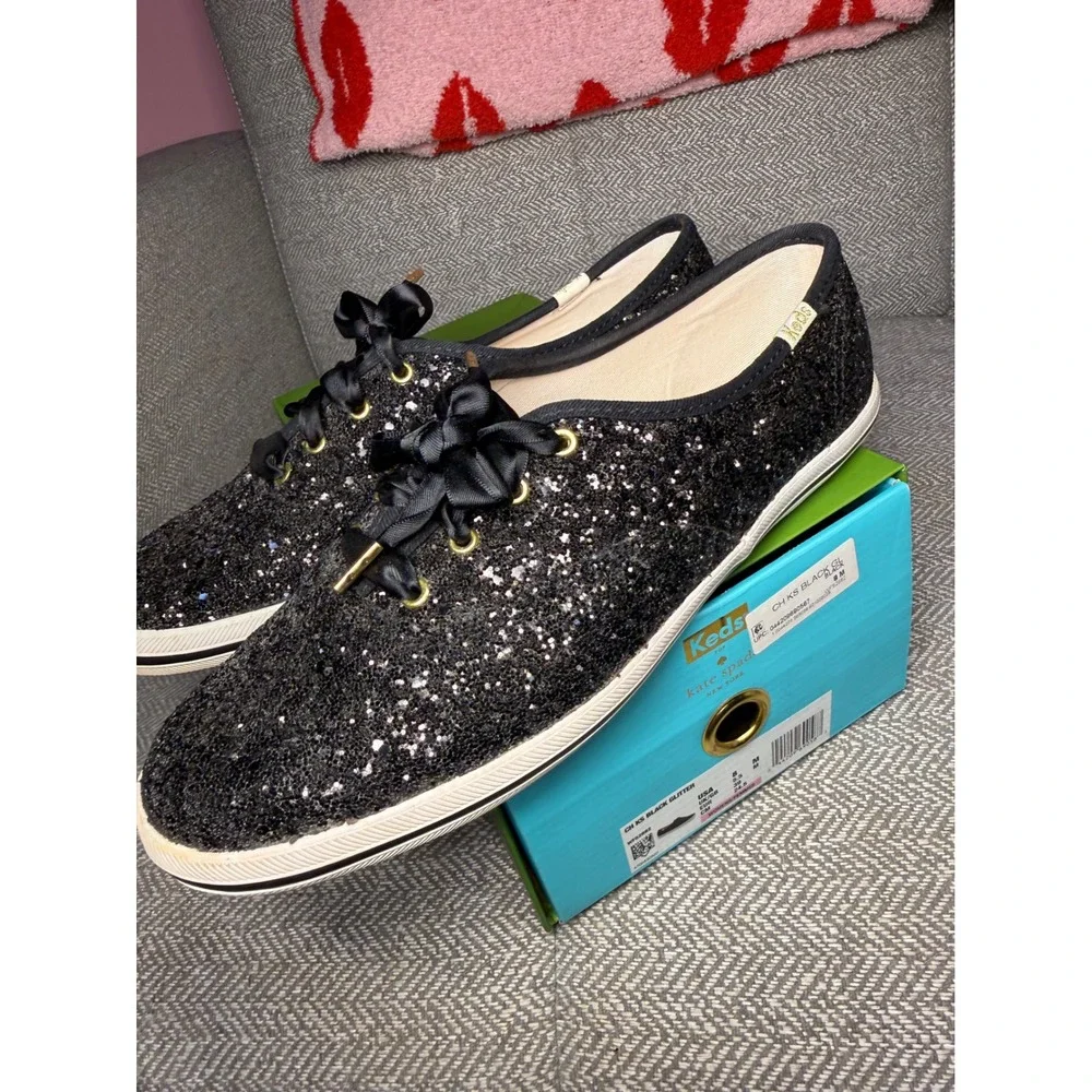 Keds x Kate Spade New York Black Glitter Champion Sneakers Women's 8M